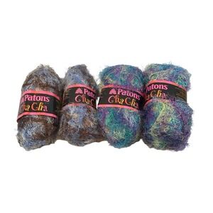 Patons Cha Cha Yarn Lot 4 Skeins Vegas hippie Multi Color Fluffy Textured